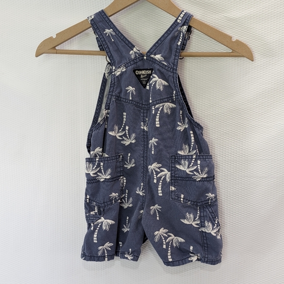 OshKosh Blue and White Palmtree Canvas Carpenter Shortalls - 24M - Picture 3 of 8